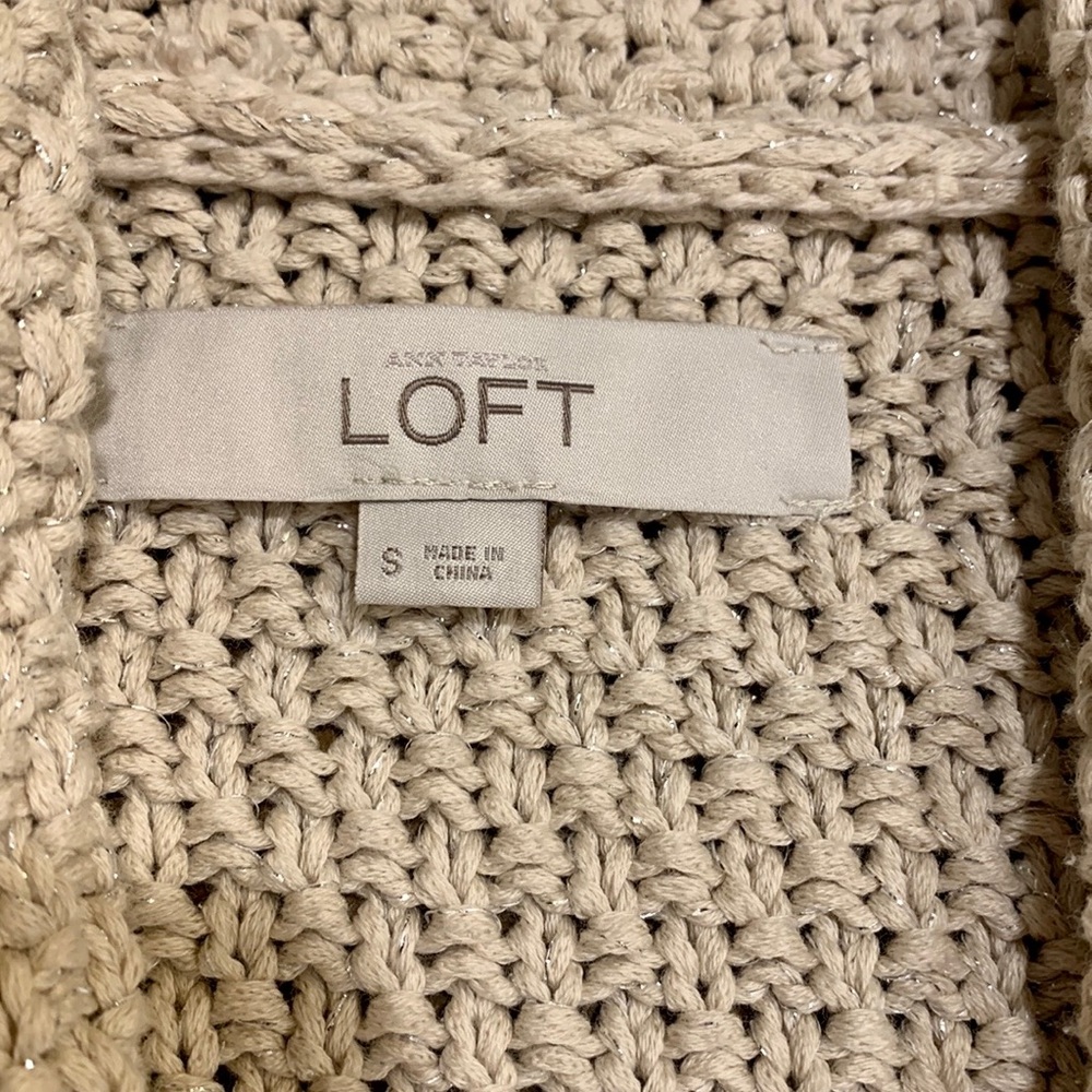 ANN TAYLOR LOFT GOLD SPARKLE BEIGE OPEN FRONT CARDIGAN - Picture 7 of 10